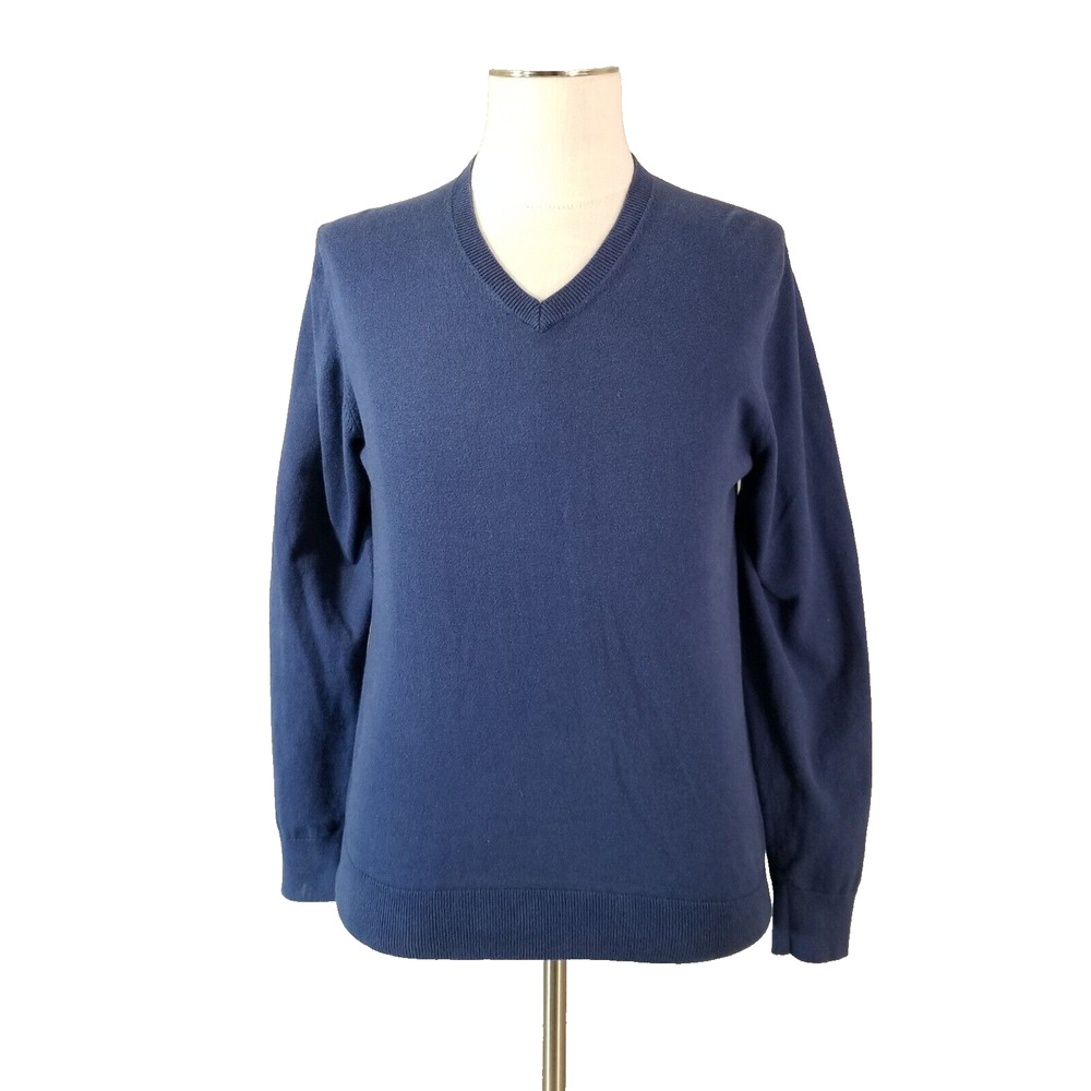 Claiborne Mens Sweater Small Blue Cashmere Blend V Neck Long Sleeve Luxury